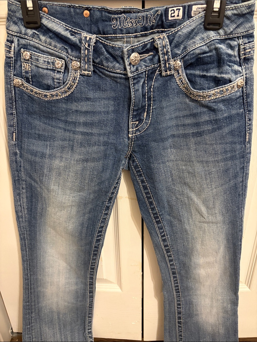 Miss Me Medium Blue Washed Ankle Jeans with Embroidered Trim